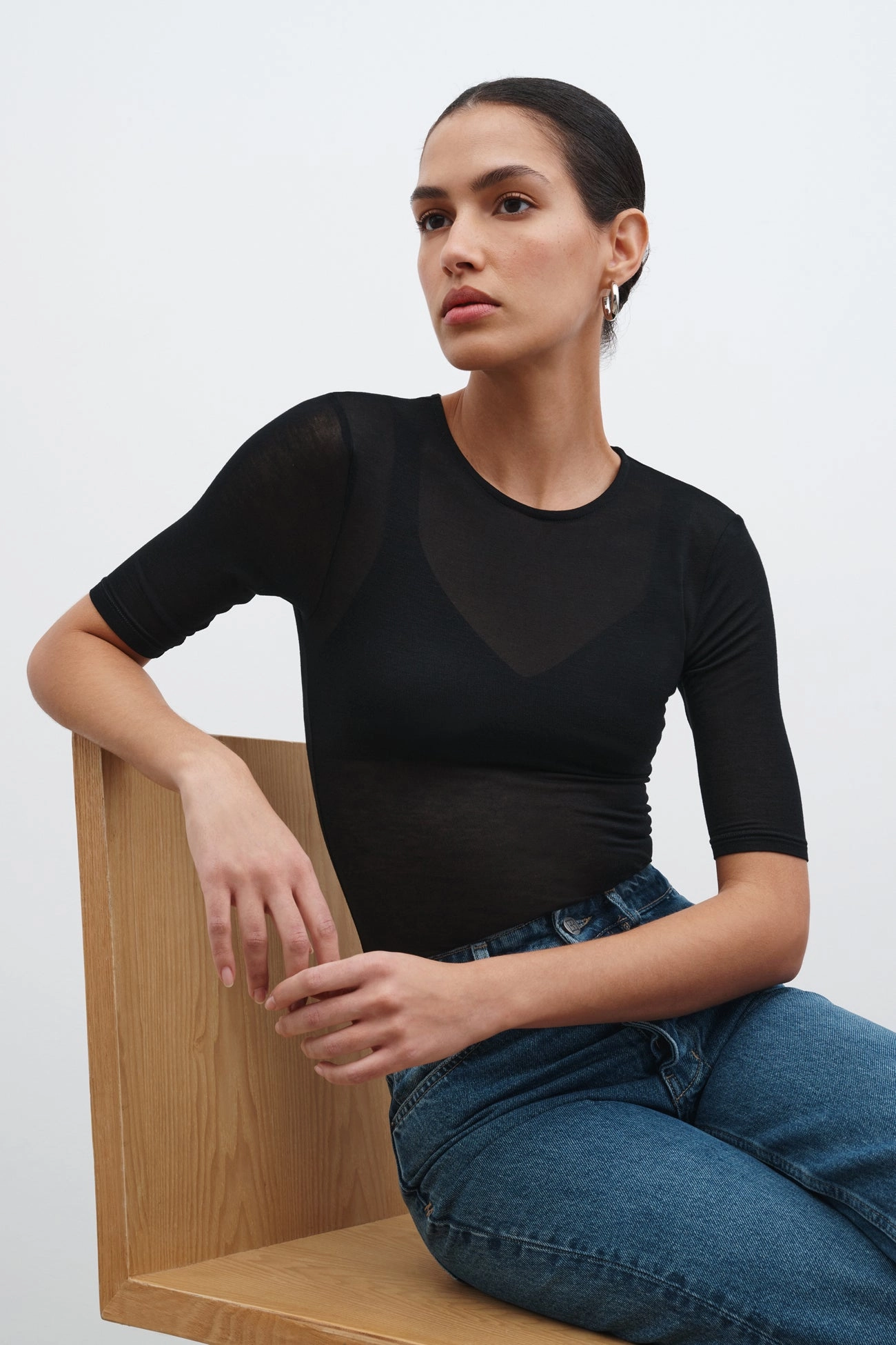 Sheer Frankie Top Sweat Absorbing Lining Stretch Blouse