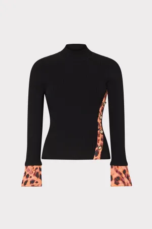 StretchComfortDesign Multi Directional Mobility Printed Satin Cuff Knit Mock Neck Top