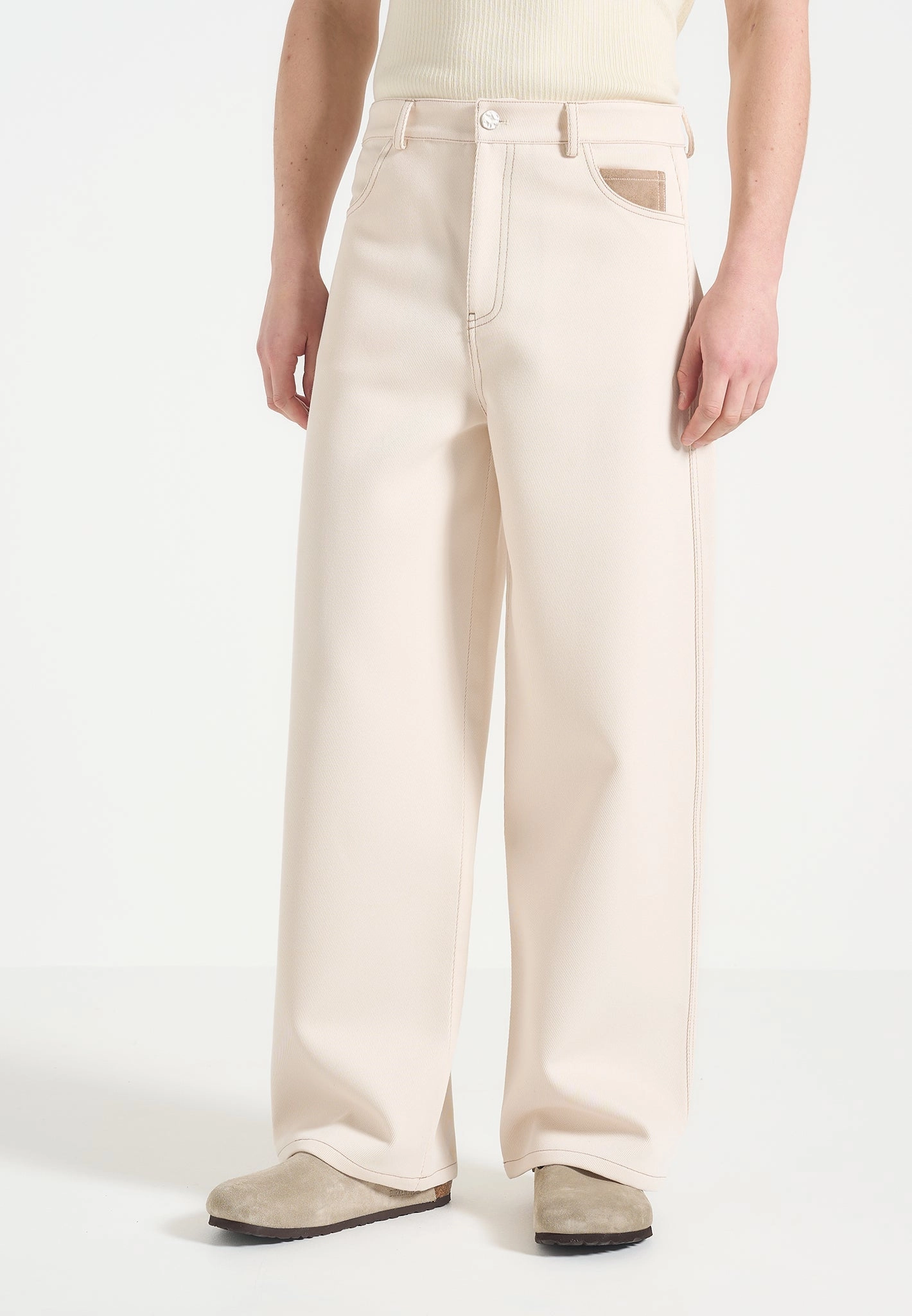 Lazare - Wide Leg Twill Jeans - Cream Universal Basic