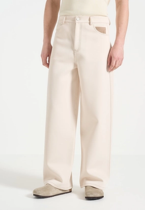 Lazare - Wide Leg Twill Jeans - Cream Universal Basic
