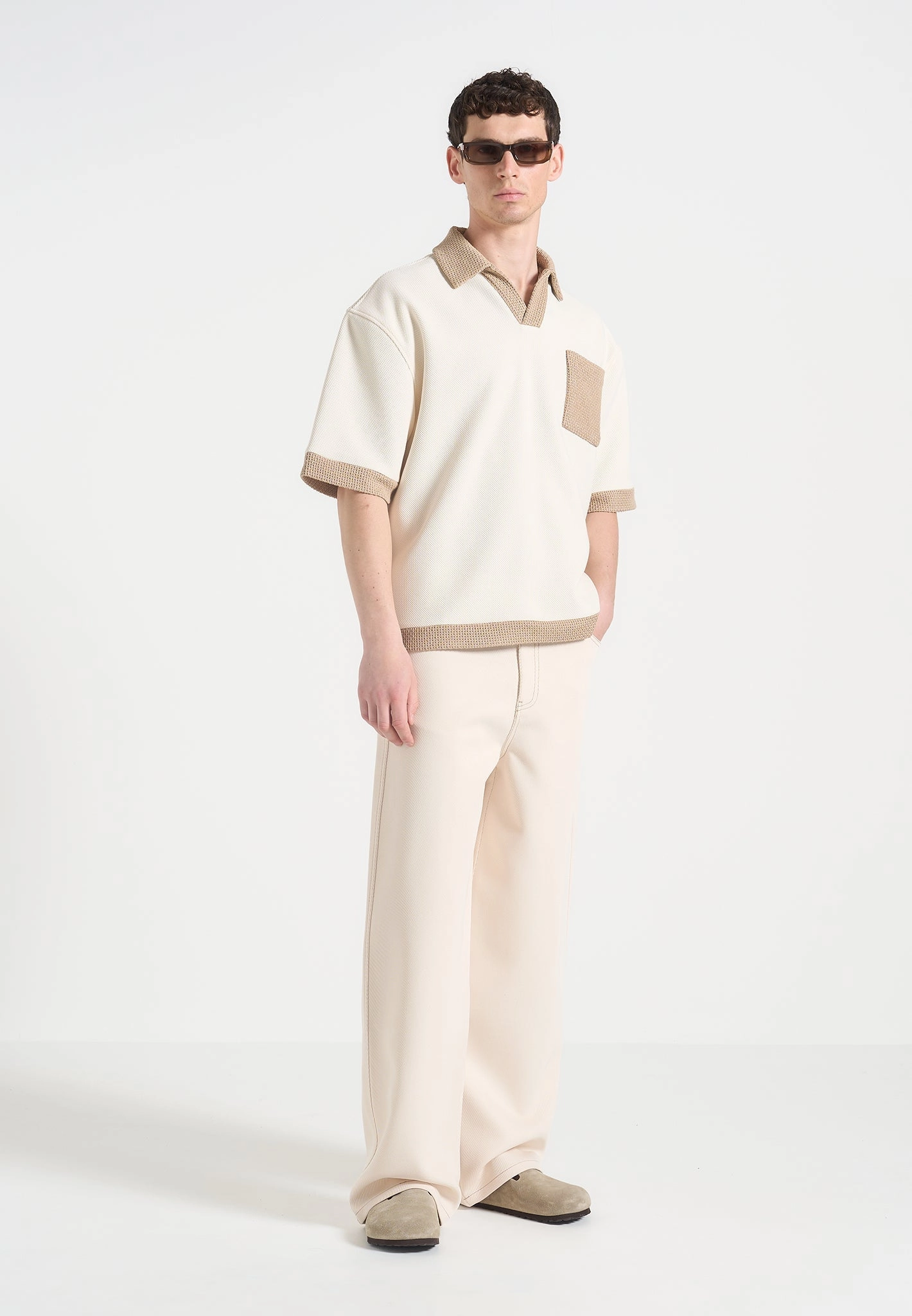 Lazare - Wide Leg Twill Jeans - Cream Couple Look Work Ready Easy Pair