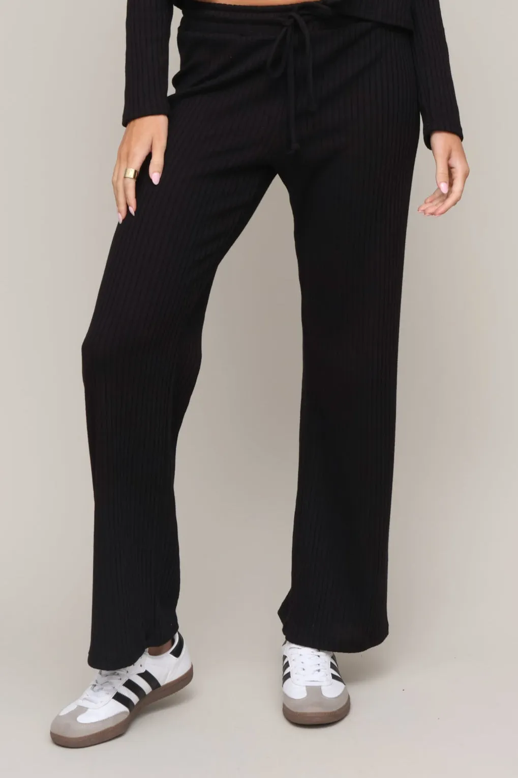 Soft Design Button front Lazy Day Rib Wide Leg Pant