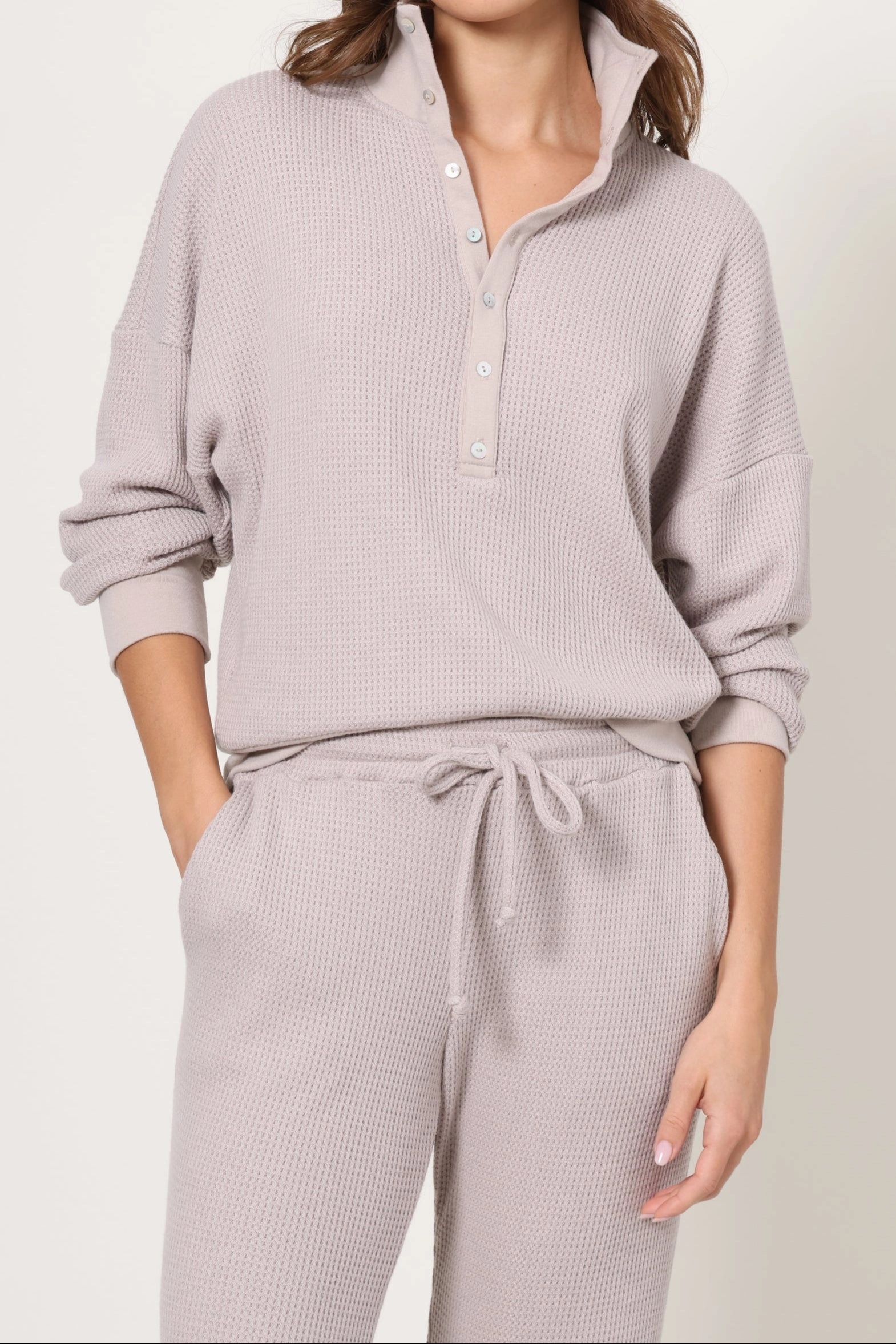 Lazy Day Waffle 1/4 Button Up Easy Care Fabric Hypoallergenic Yarn