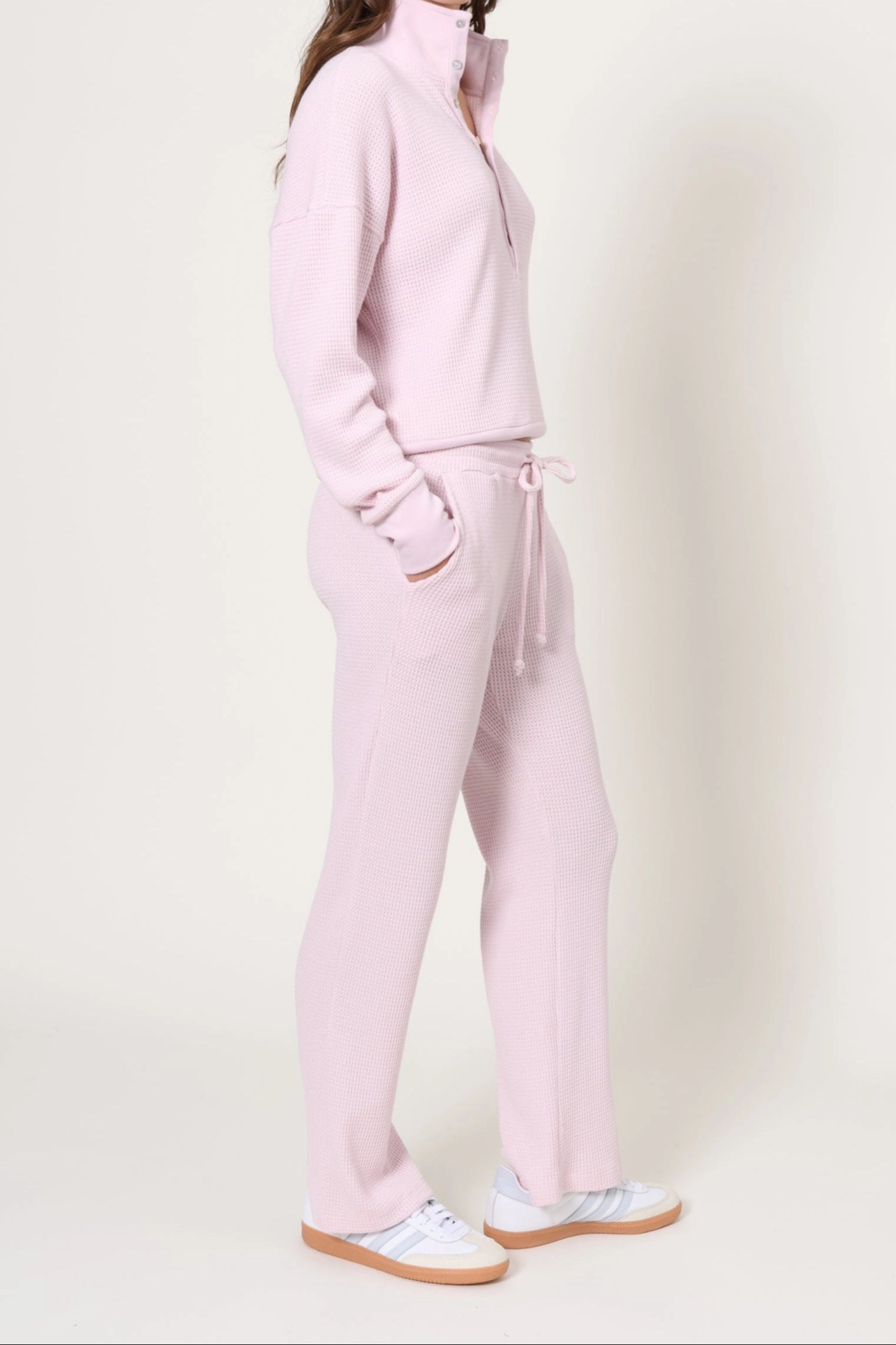 Lazy Day Waffle 1/4 Button Up Flexible Waistband Classic Layer