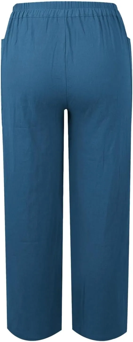 LCMTWX Casual Pants for Women Straight Wide Leg Pants with Breasted Cotton Loose Casual Pants with Denim Capris for Women
