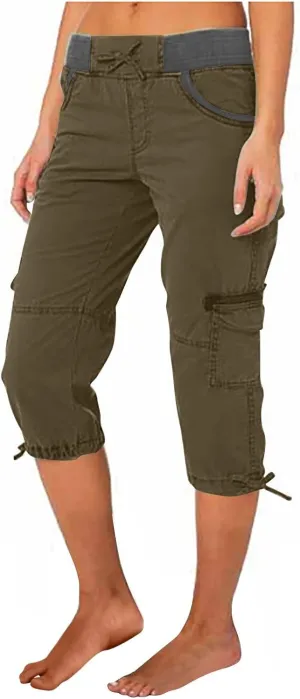 LCMTWX Linen Capris for Women Summer Outdoor Casual Sports Cropped Pants Overalls Thin Loose Cargo Shorts Wide Leg Trousers