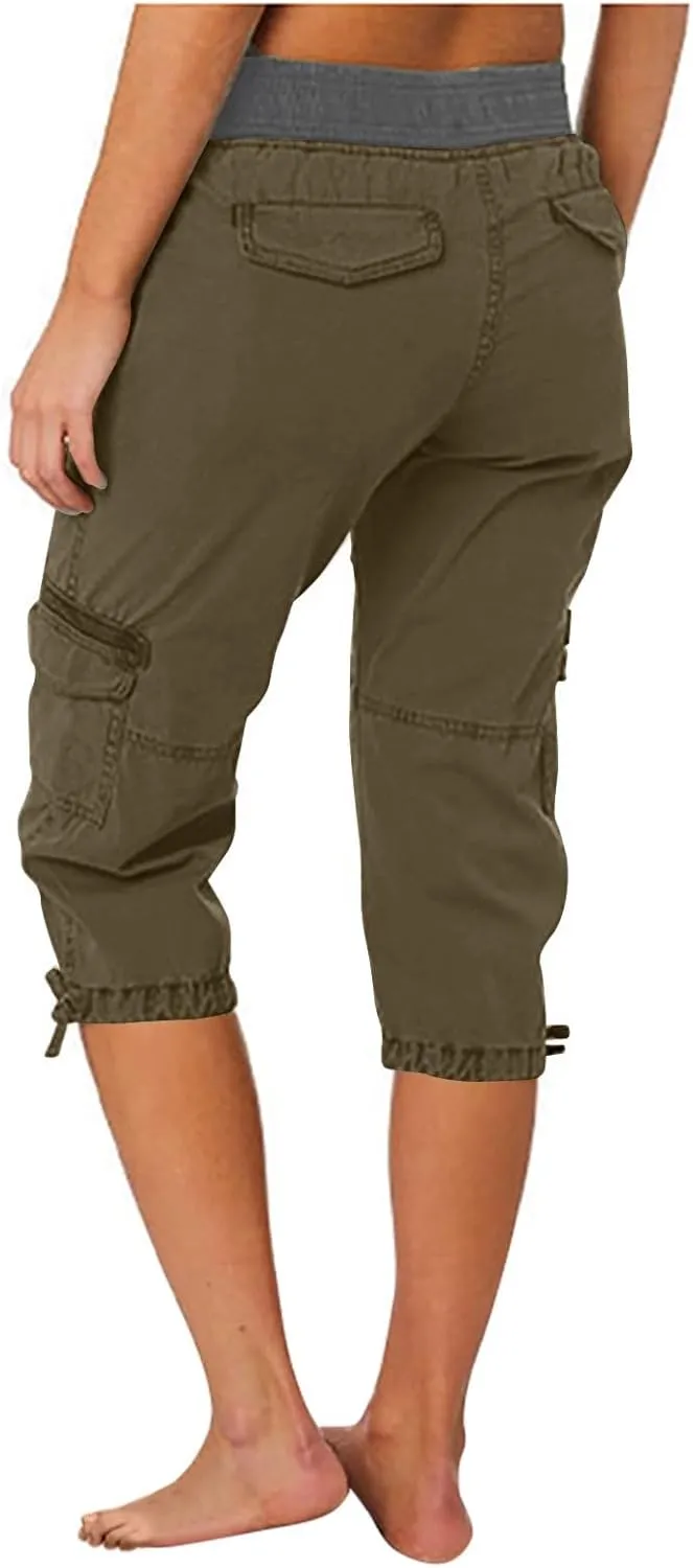 LCMTWX Linen Capris for Women Summer Outdoor Casual Sports Cropped Pants Overalls Thin Loose Cargo Shorts Wide Leg Trousers