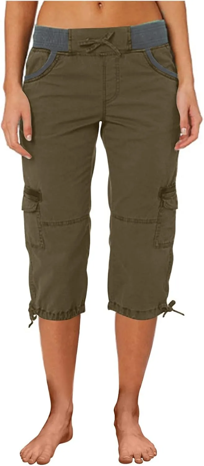 LCMTWX Linen Capris for Women Summer Outdoor Casual Sports Cropped Pants Overalls Thin Loose Cargo Shorts Wide Leg Trousers