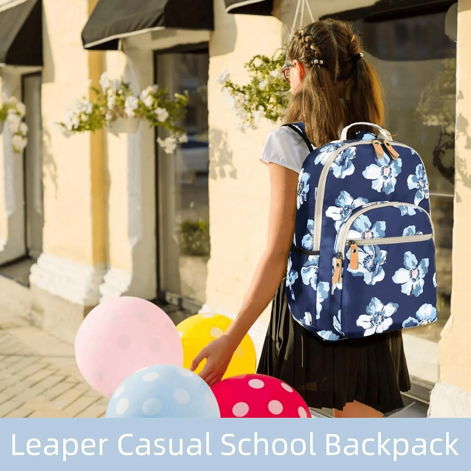Leaper Water-resistant Floral Laptop Backpack Women Travel Daypack Floral Blue