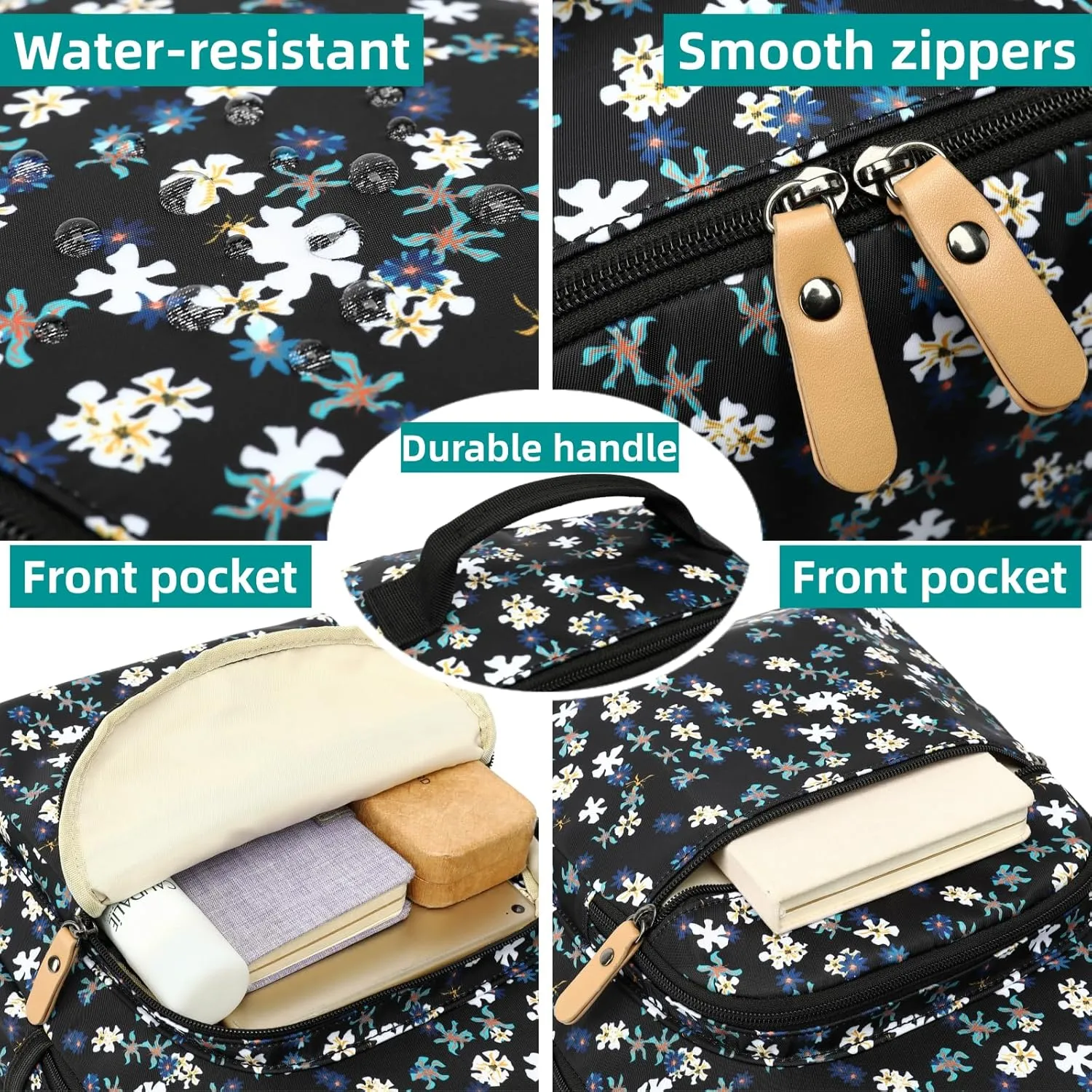 Leaper Water-resistant Floral Laptop Backpack Women Travel Daypack Floral Blue