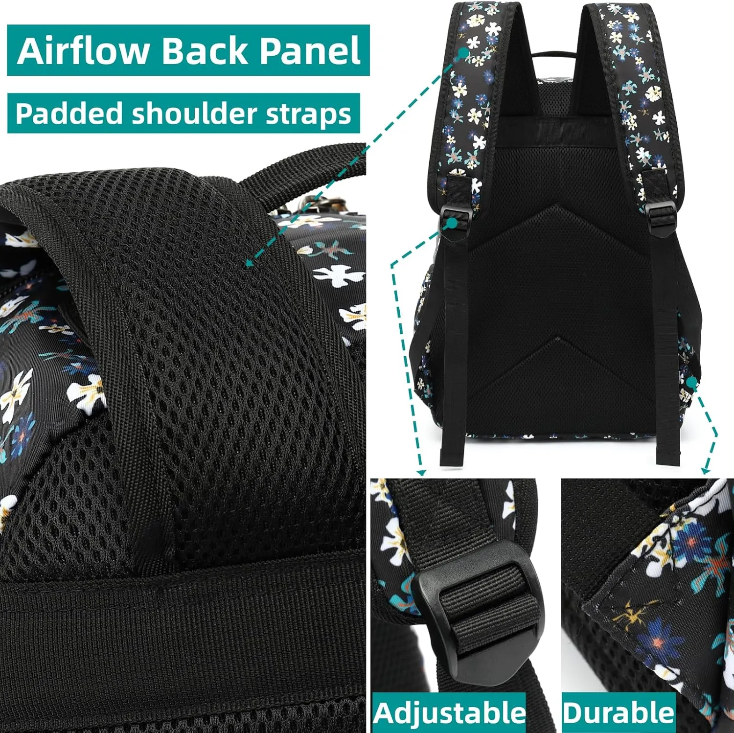 Leaper Water-resistant Floral Laptop Backpack Women Travel Daypack Floral Blue