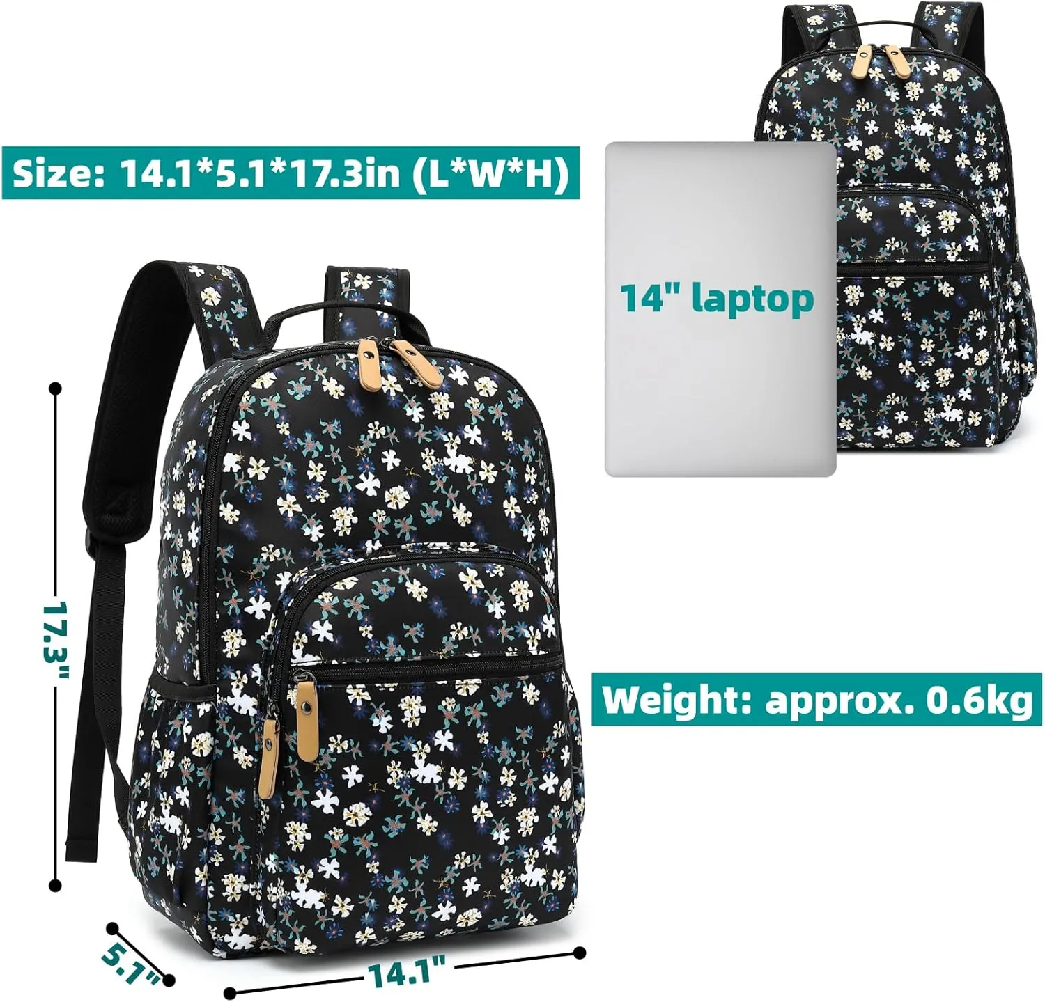 Leaper Water-resistant Floral Laptop Backpack Women Travel Daypack Floral Blue
