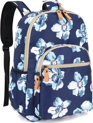 Leaper Water-resistant Floral Laptop Backpack Women Travel Daypack Floral Blue
