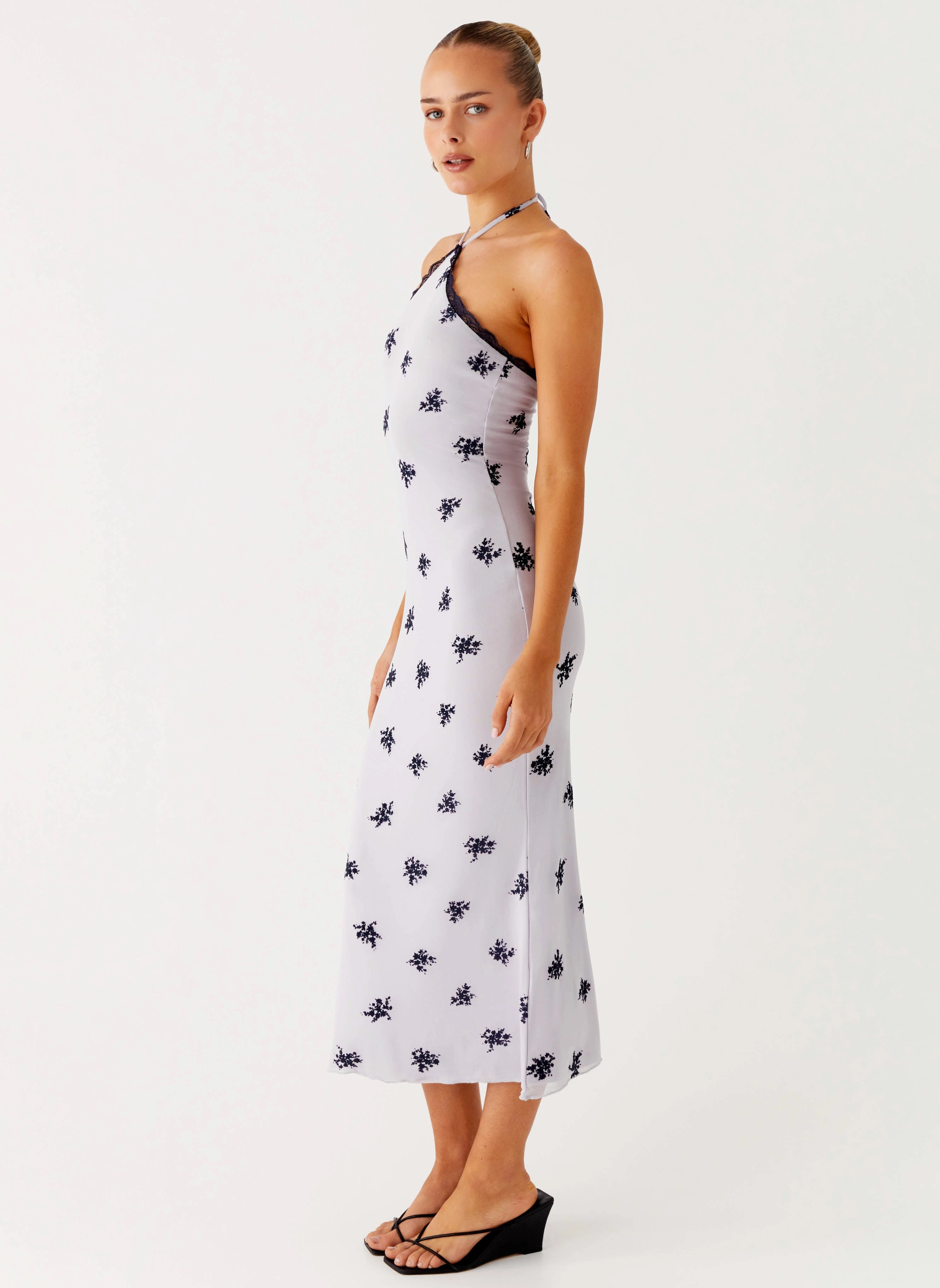 Day Fit Style Option Nestel Flock Halter Midi Dress - Lilac