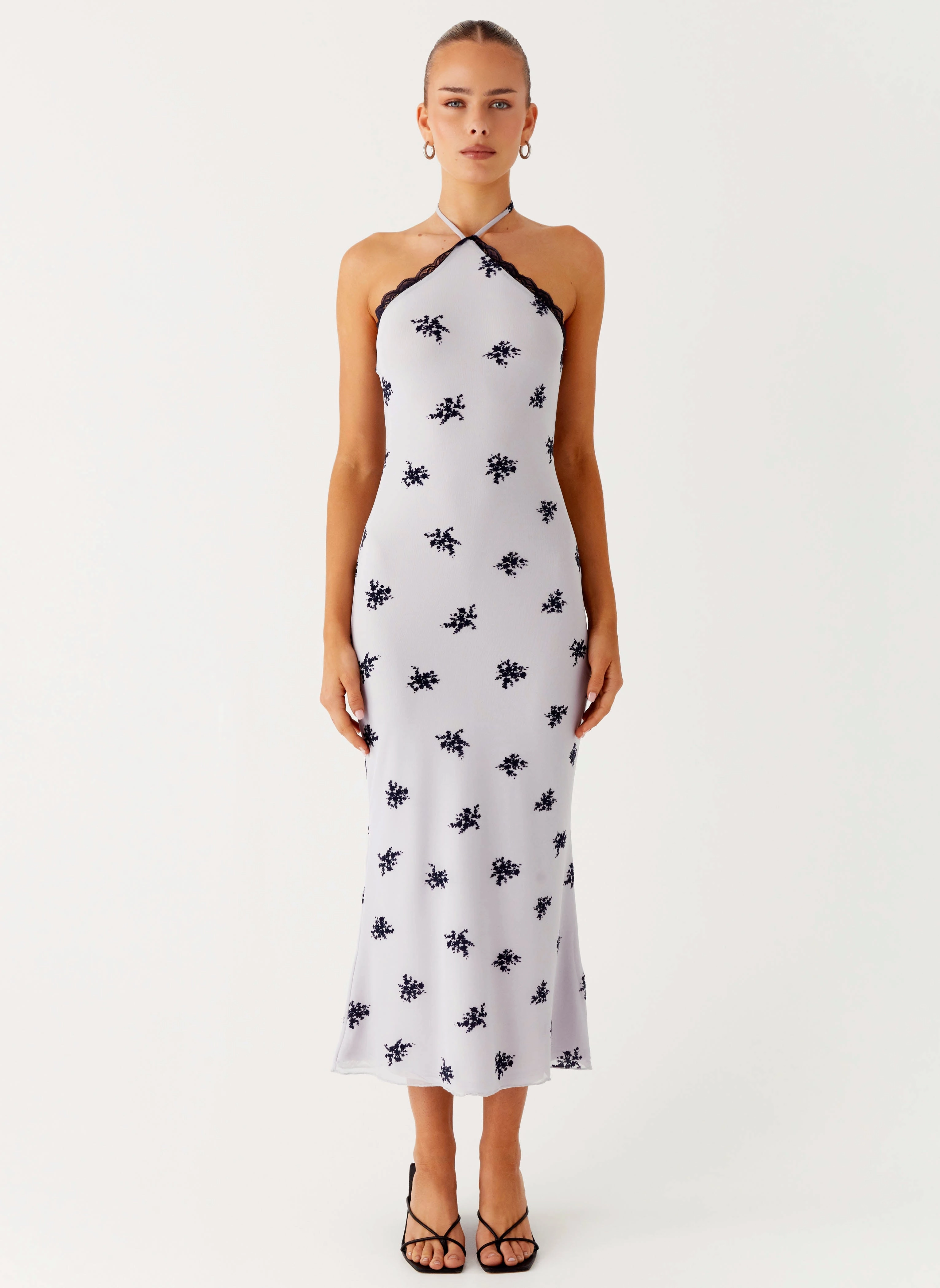 Elegant Wearable Nestel Flock Halter Midi Dress - Lilac