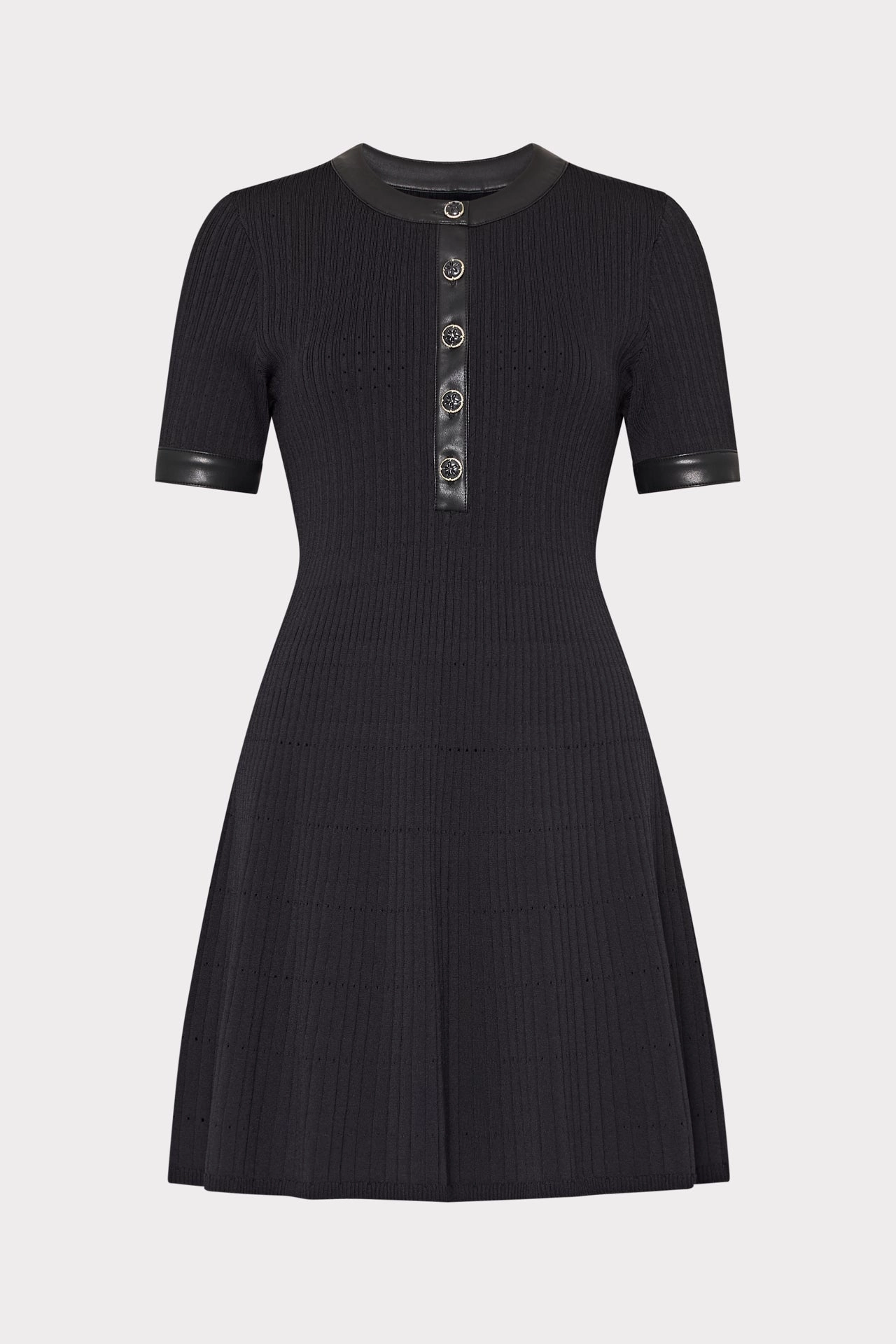 Leather Detail Flare Knit Mini Dress Chic Motion