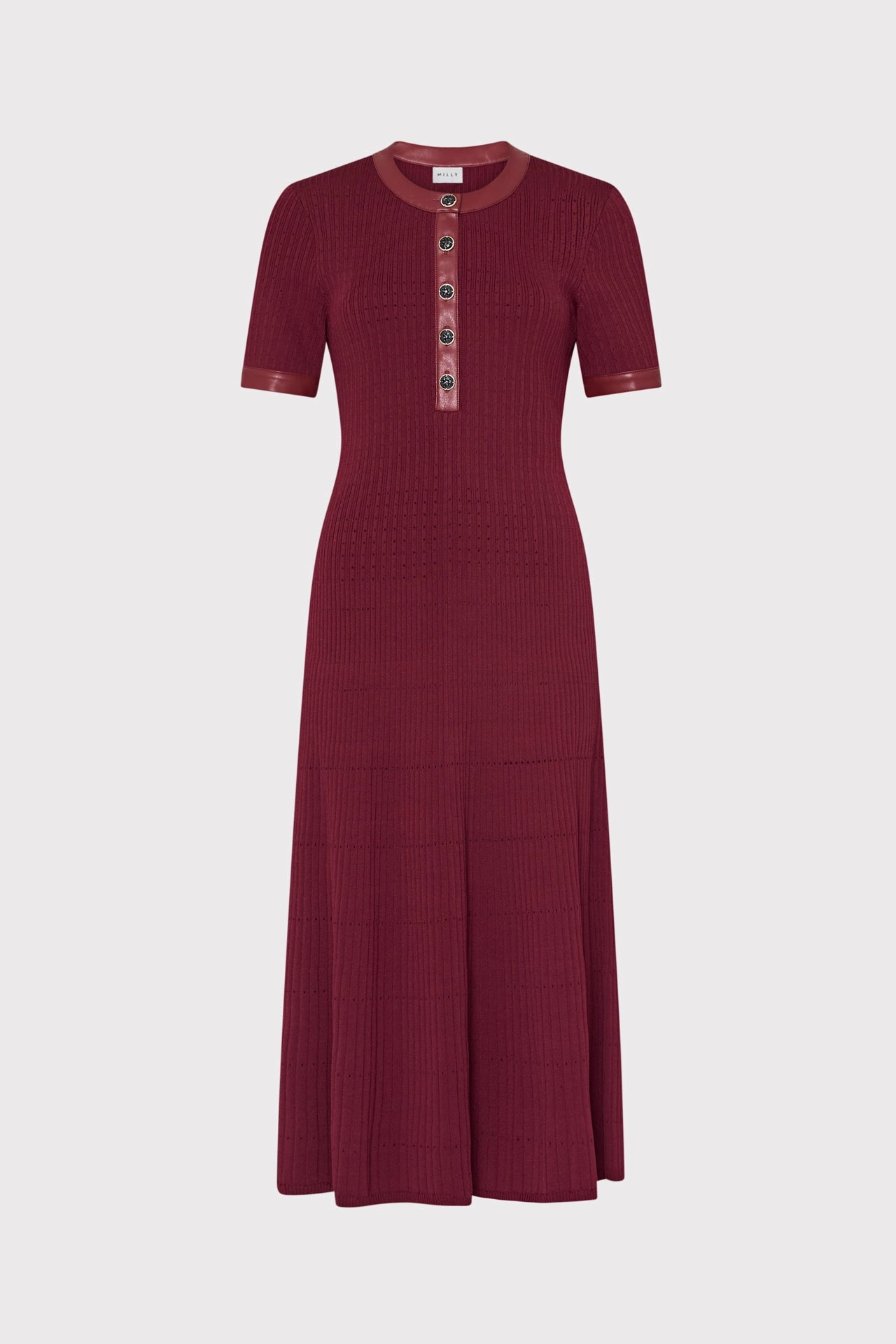 Leather Detail Knit Midi Dress Flattering and Chic