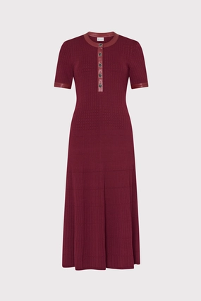 Leather Detail Knit Midi Dress Flattering and Chic