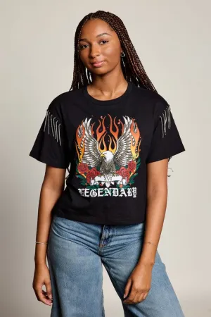 Legendary Eagle Rhinestone Fringe Tee RawHemDetail