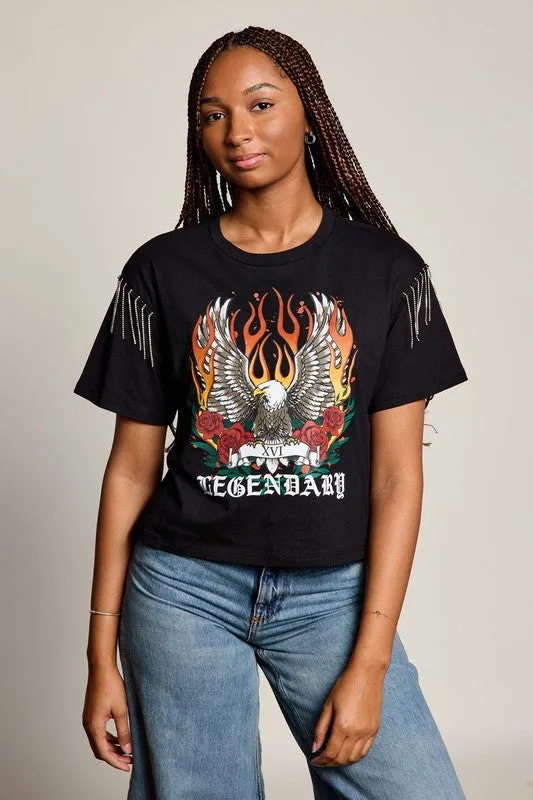 Legendary Eagle Rhinestone Fringe Tee RawHemDetail