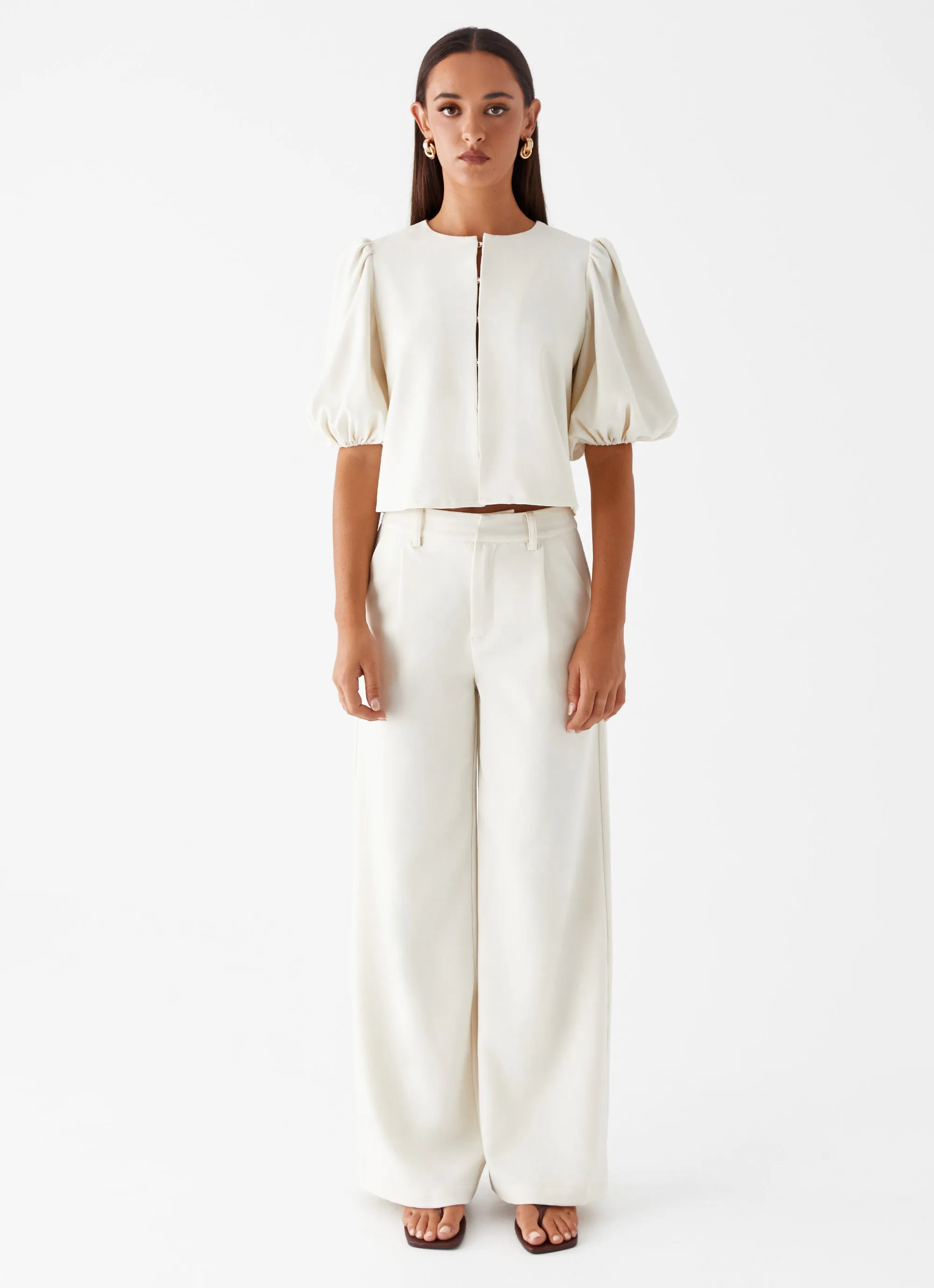 Leila Suiting Pants - Ivory High Rise Design Trail Ready
