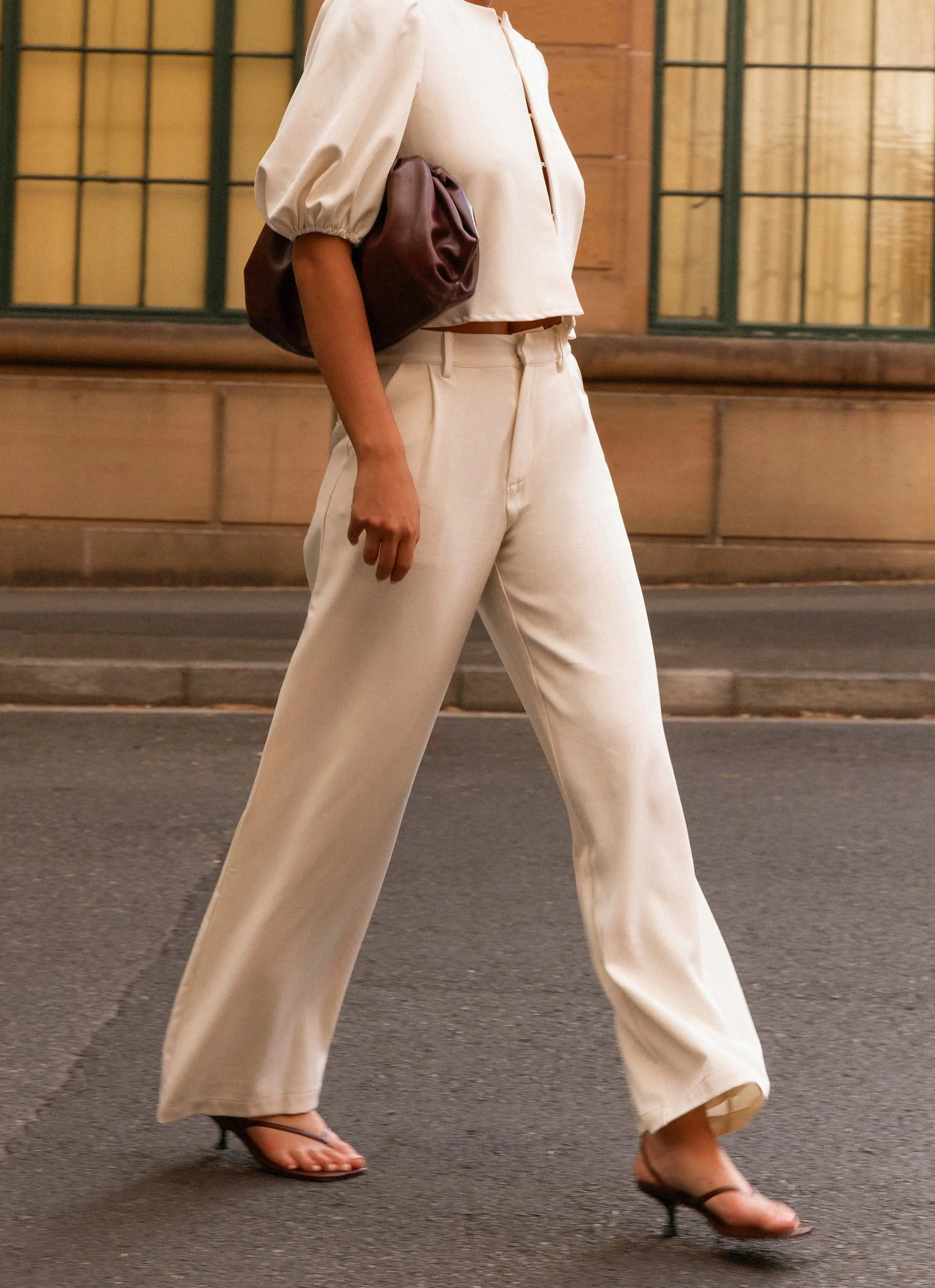 Leila Suiting Pants - Ivory SnagFreeFabric Minimal Waistband