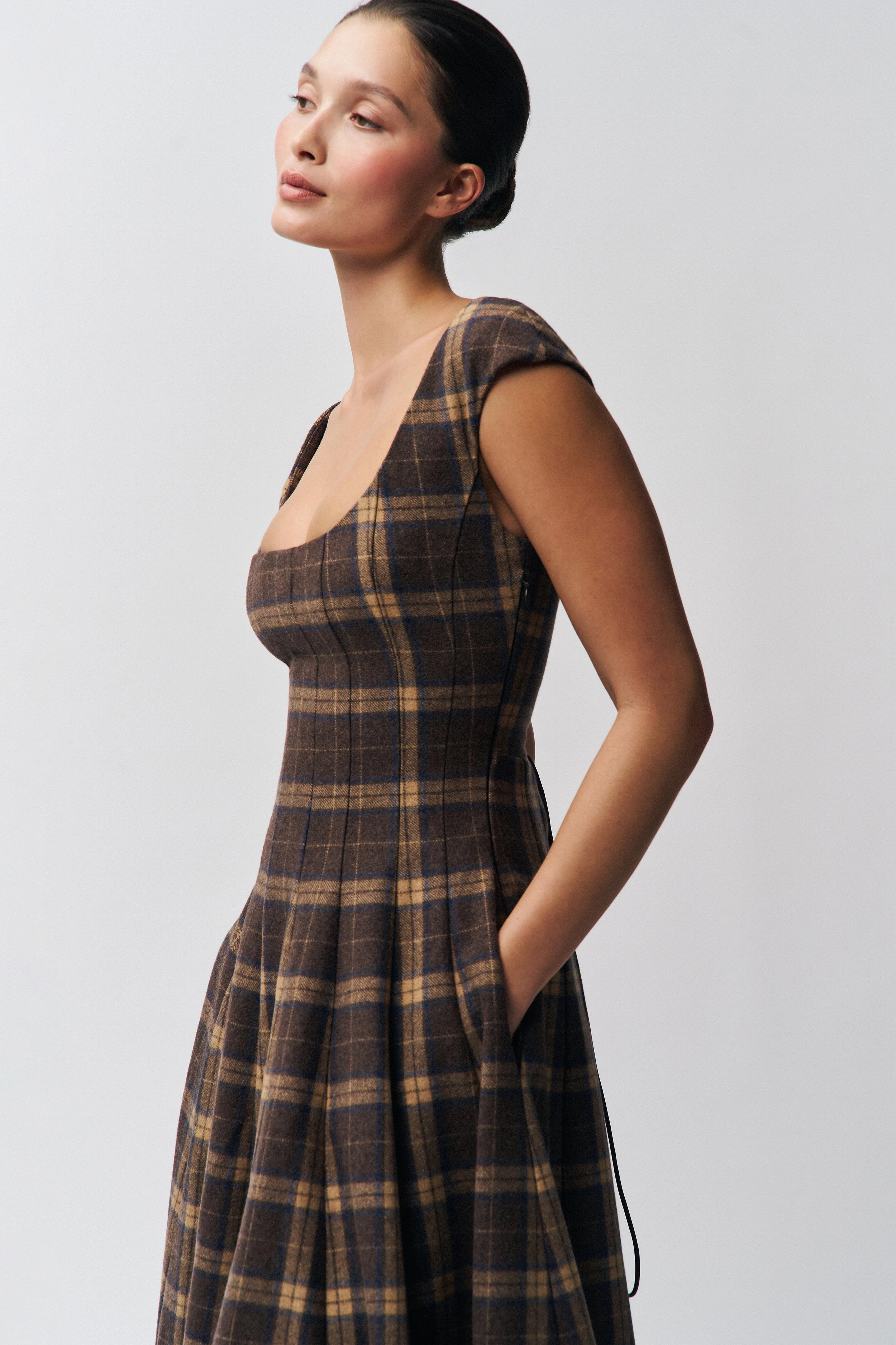 Leila Tartan Dress Natural Wrap Timeless Comfort