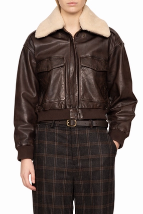 UV protection layer Quick drying material Lenoir Leather Cropped Bomber Jacket
