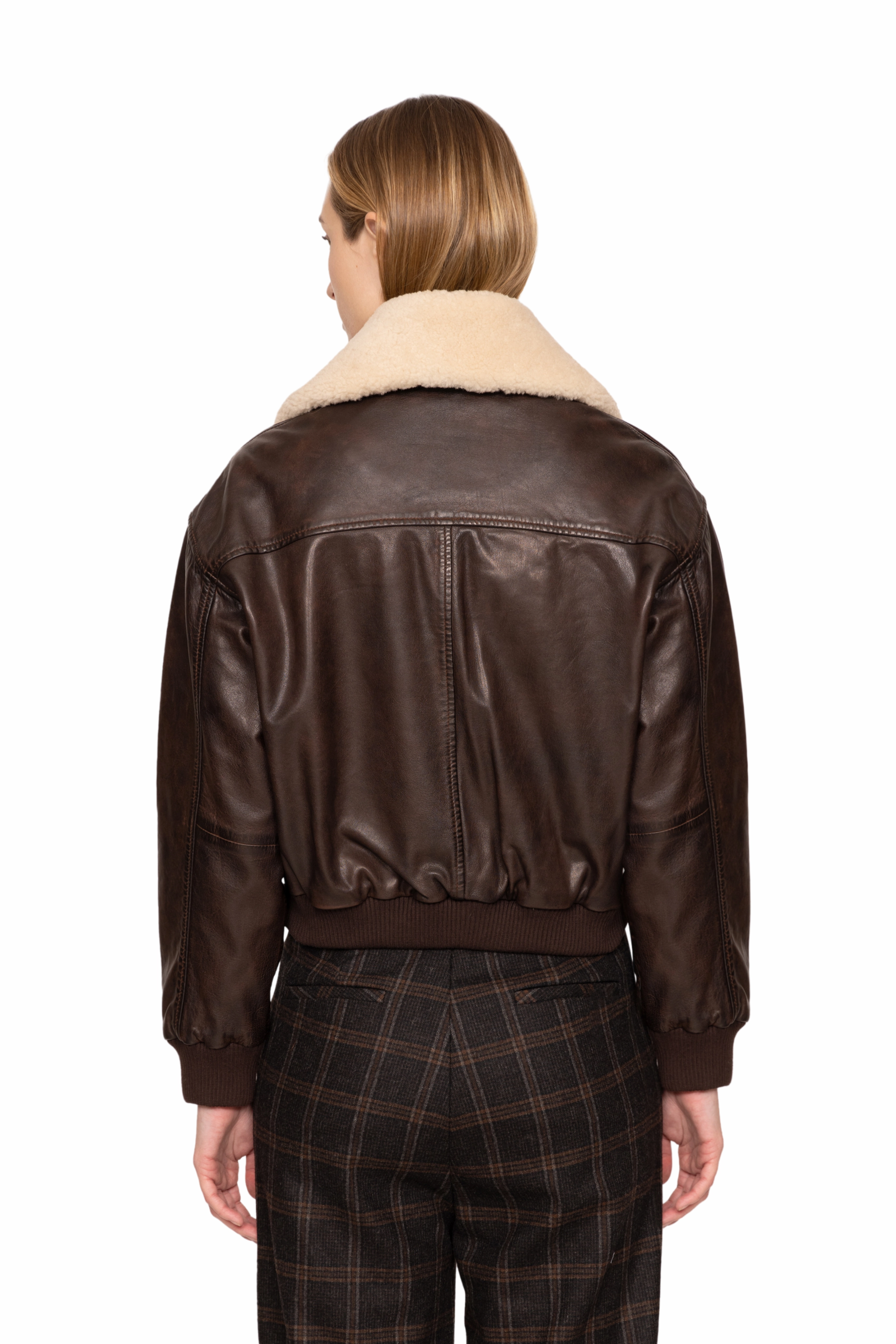 Lenoir Leather Cropped Bomber Jacket Water Repellent Finish