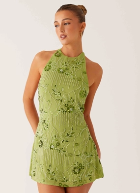 Timeless Wear Wardrobe Basics Leo Beaded Mini Dress - Green