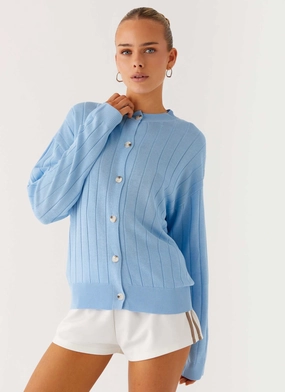 Leo Oversized Cardigan - Sky Blue Cold Ready Look Tear Resistant Fabric Blends