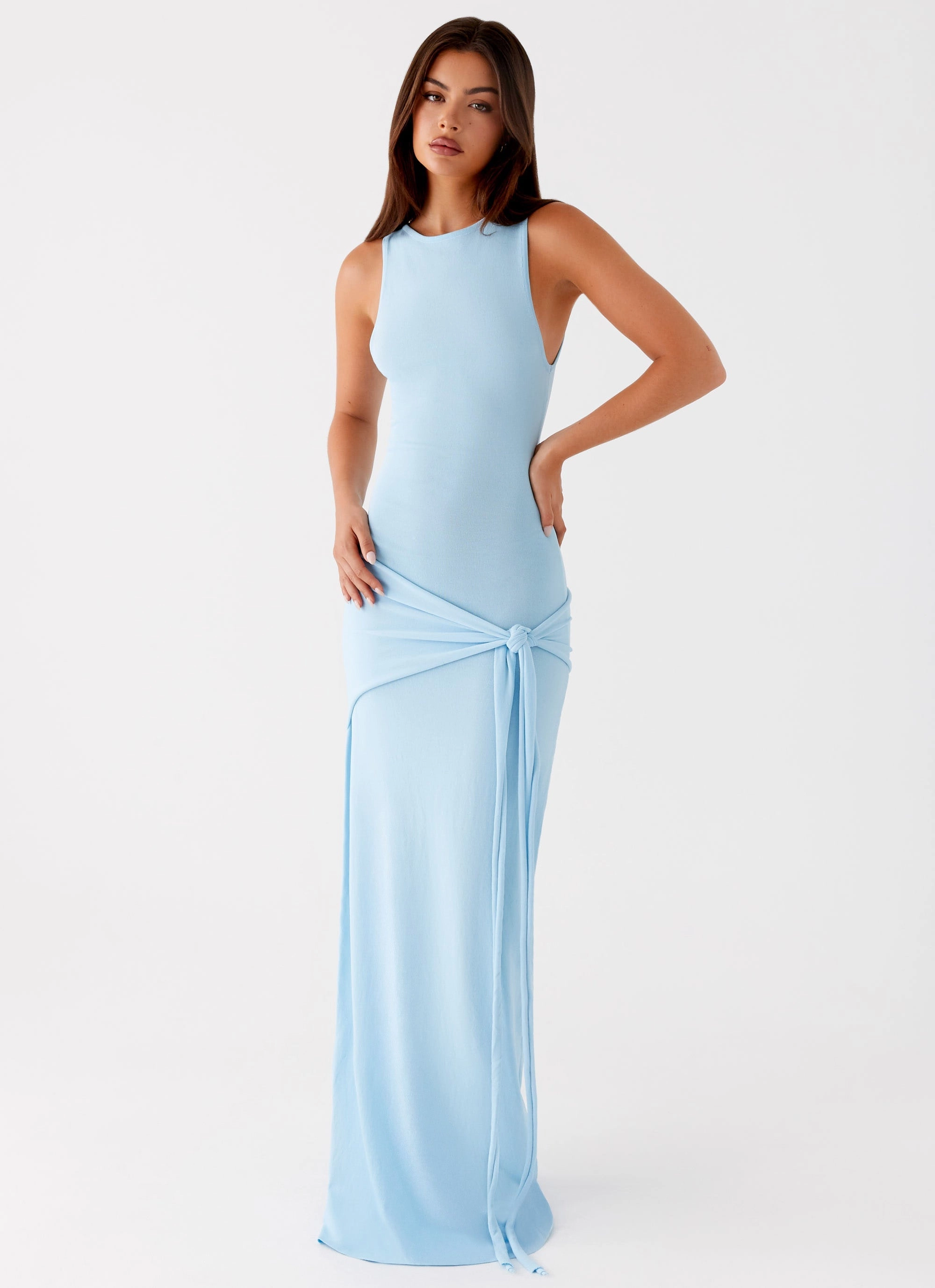 V Neckline Neutral-Shade Leona Maxi Dress - Turquoise