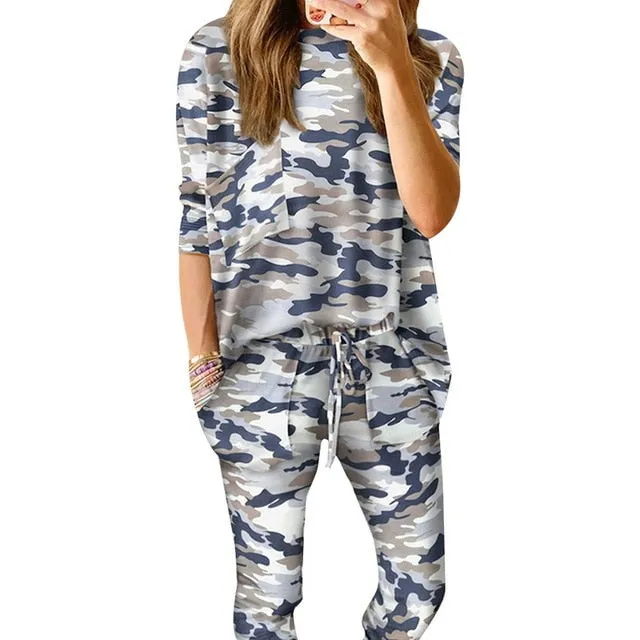 Leopard Homewear Suits Women Autumn Casual T Shirts Drawstring Sweatpants Lounge Wear Fashion Pajama Sets Elastic Sleepwear