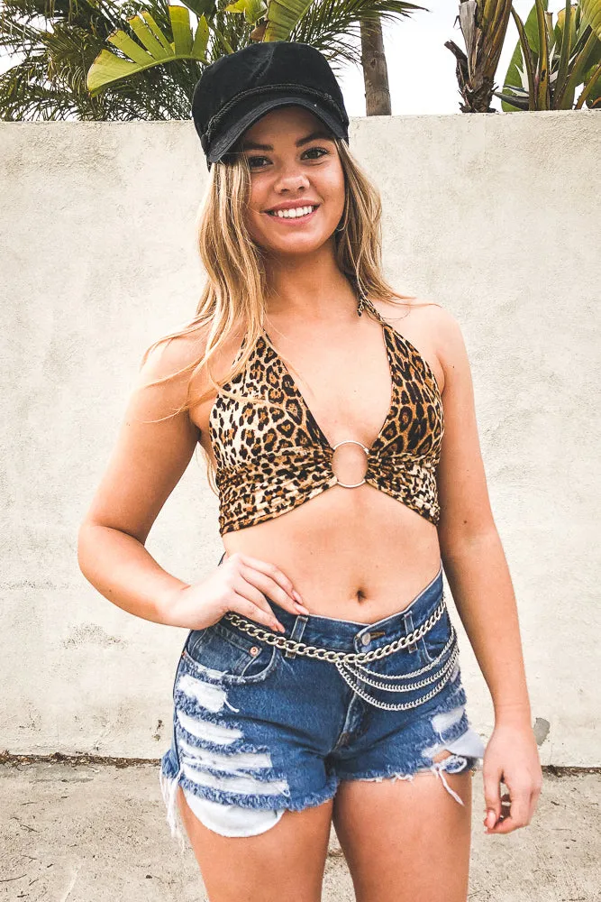 Leopard O-Ring Halter Top All Season Wear Fabric RecycledBlend