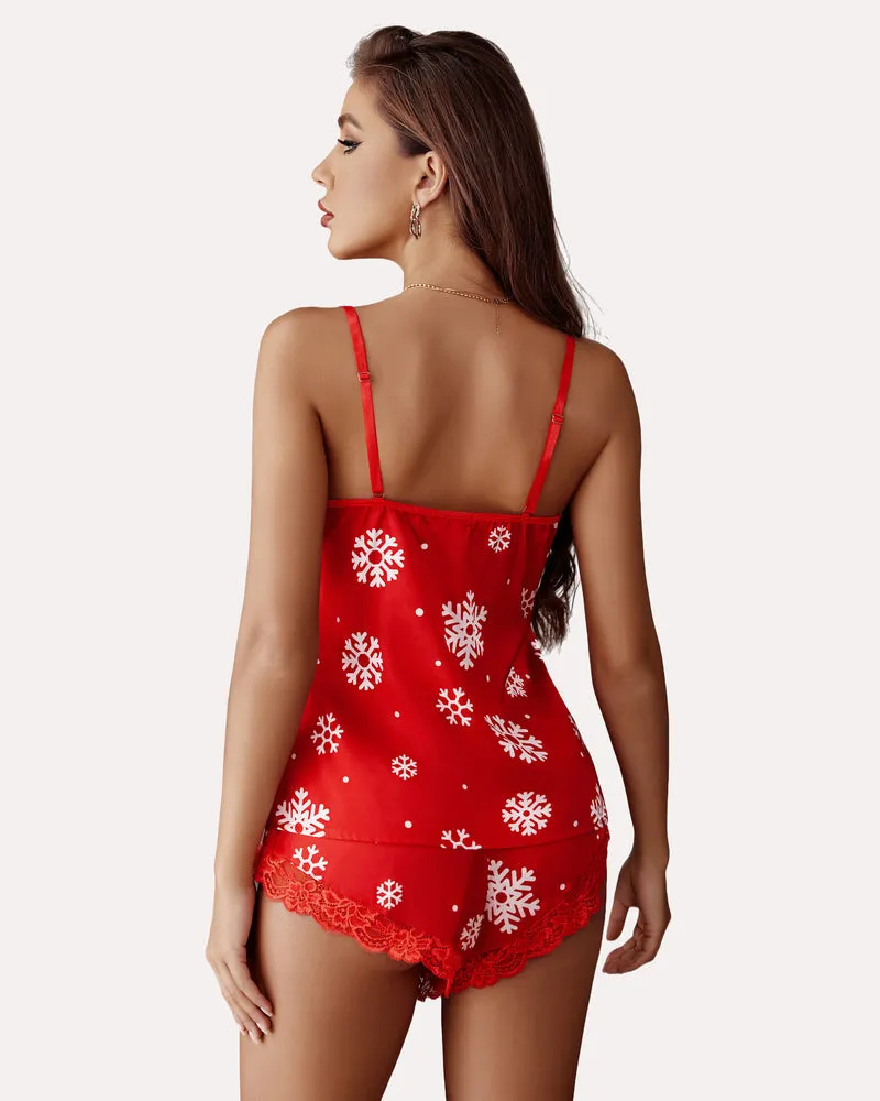 Leopard Print Lace Satin Pajamas Set
