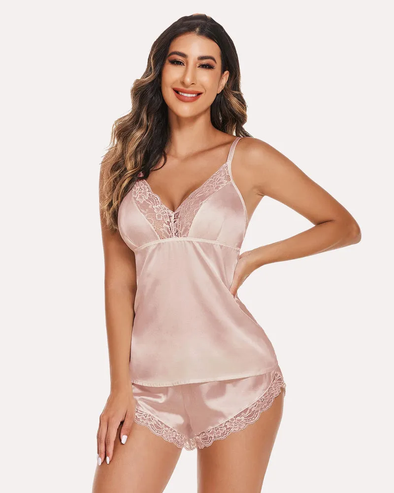 Leopard Print Lace Satin Pajamas Set
