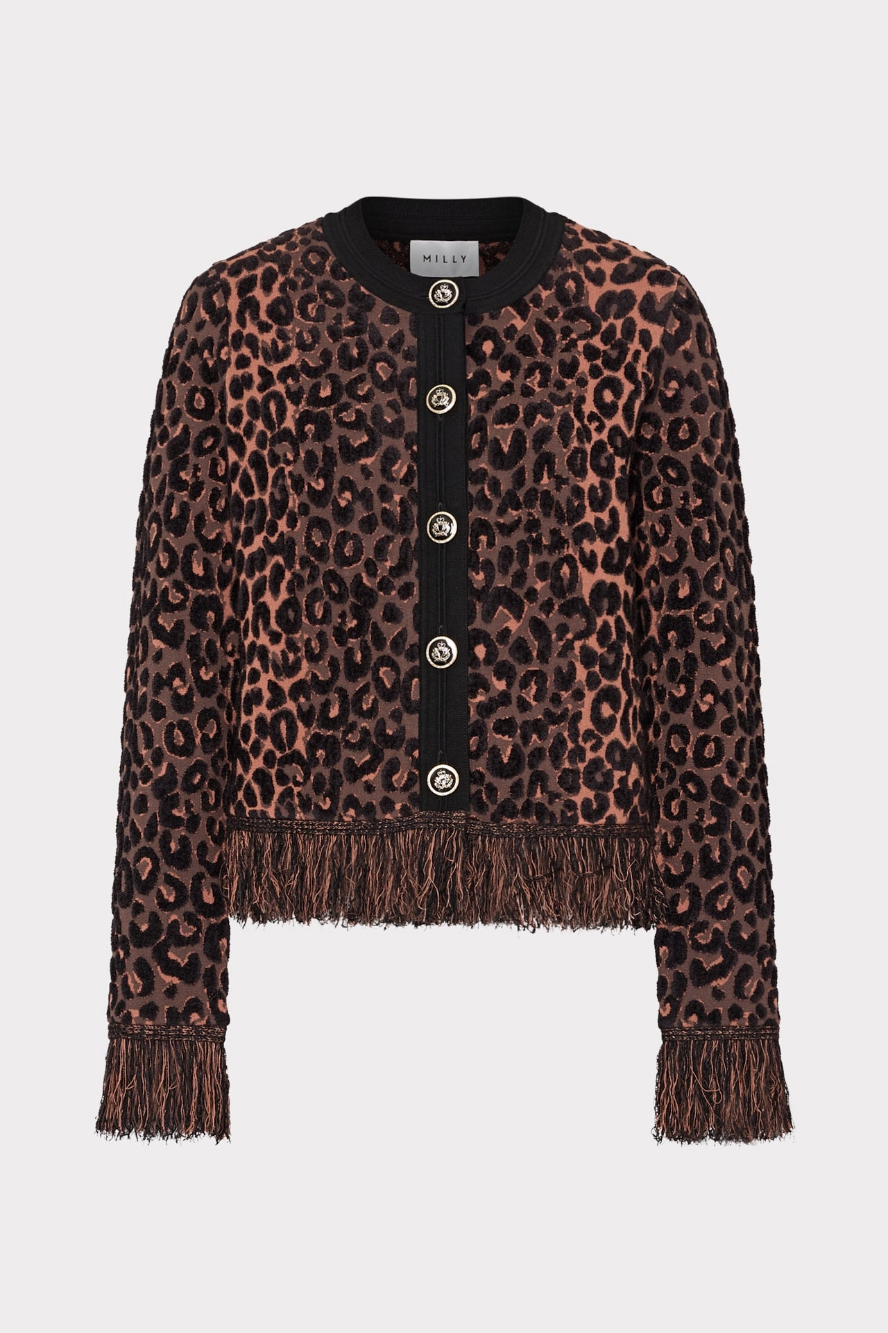 Anti Pill Fabric Tech HiddenPockets Leopard Fringe Cardigan Jacket