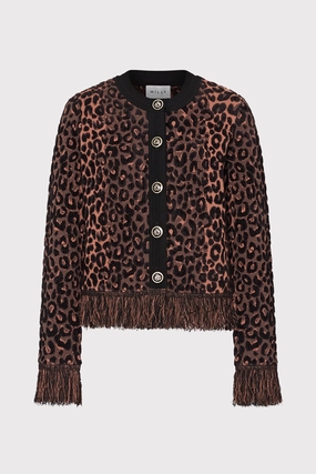 Leopard Fringe Cardigan Jacket Weatherproof Zipper