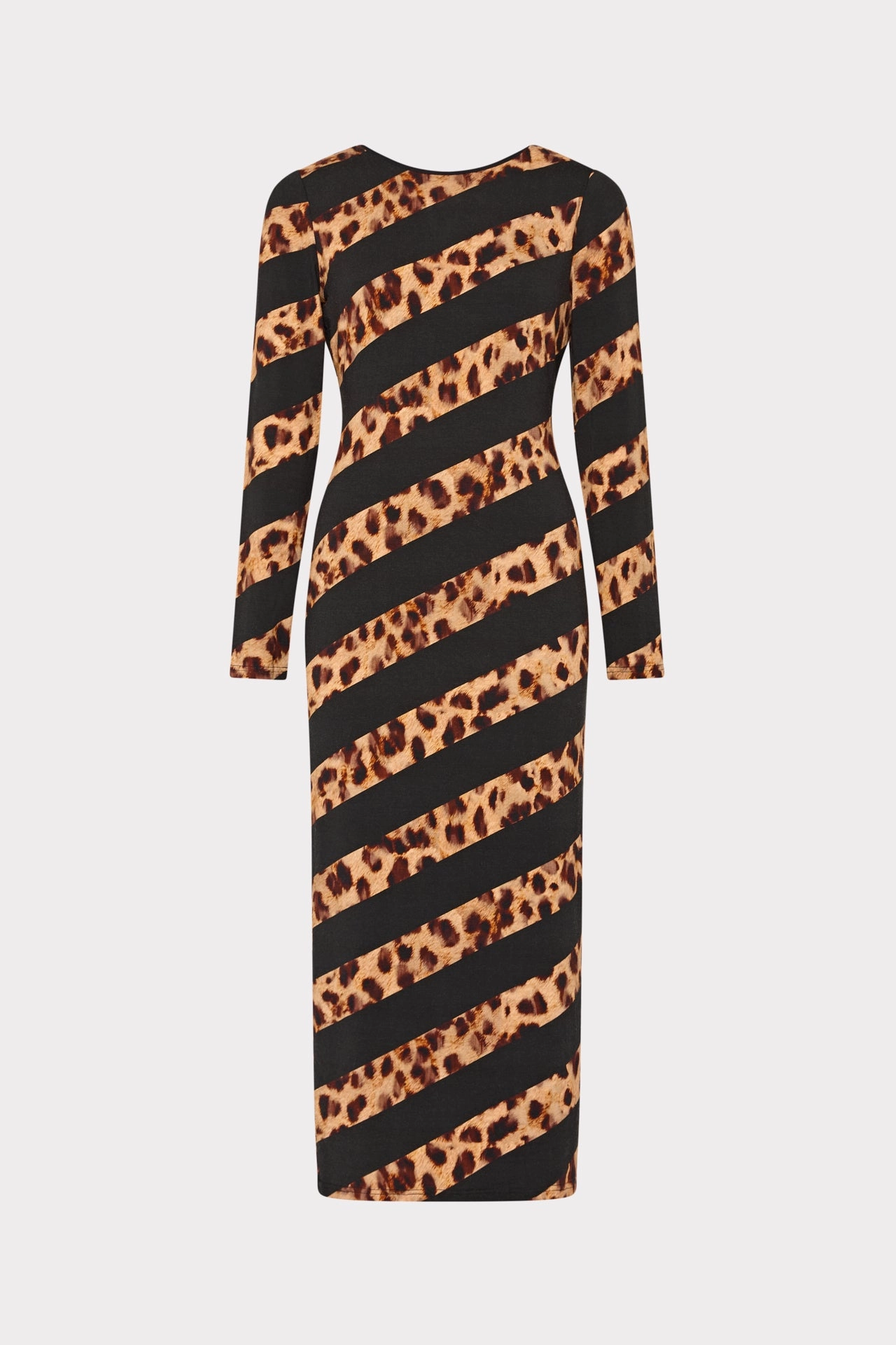 Leopard Stripe Jersey Midi Dress Vibrant Waist Fit