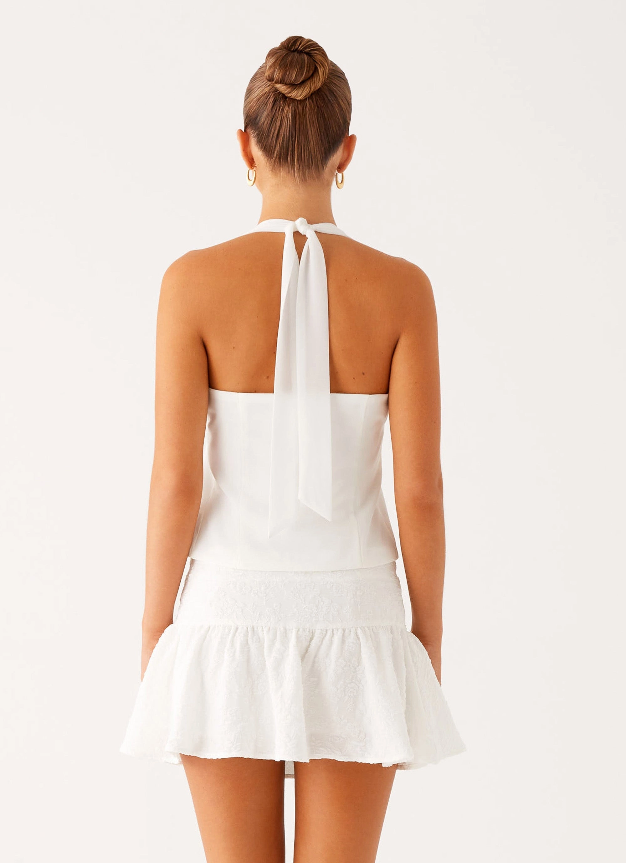 TailoredCut Classic Hoodie Lets Pretend Halterneck Top - White