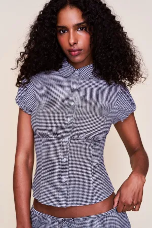 Liana Gingham Top MoistureWicking Material ButtonDownCollar