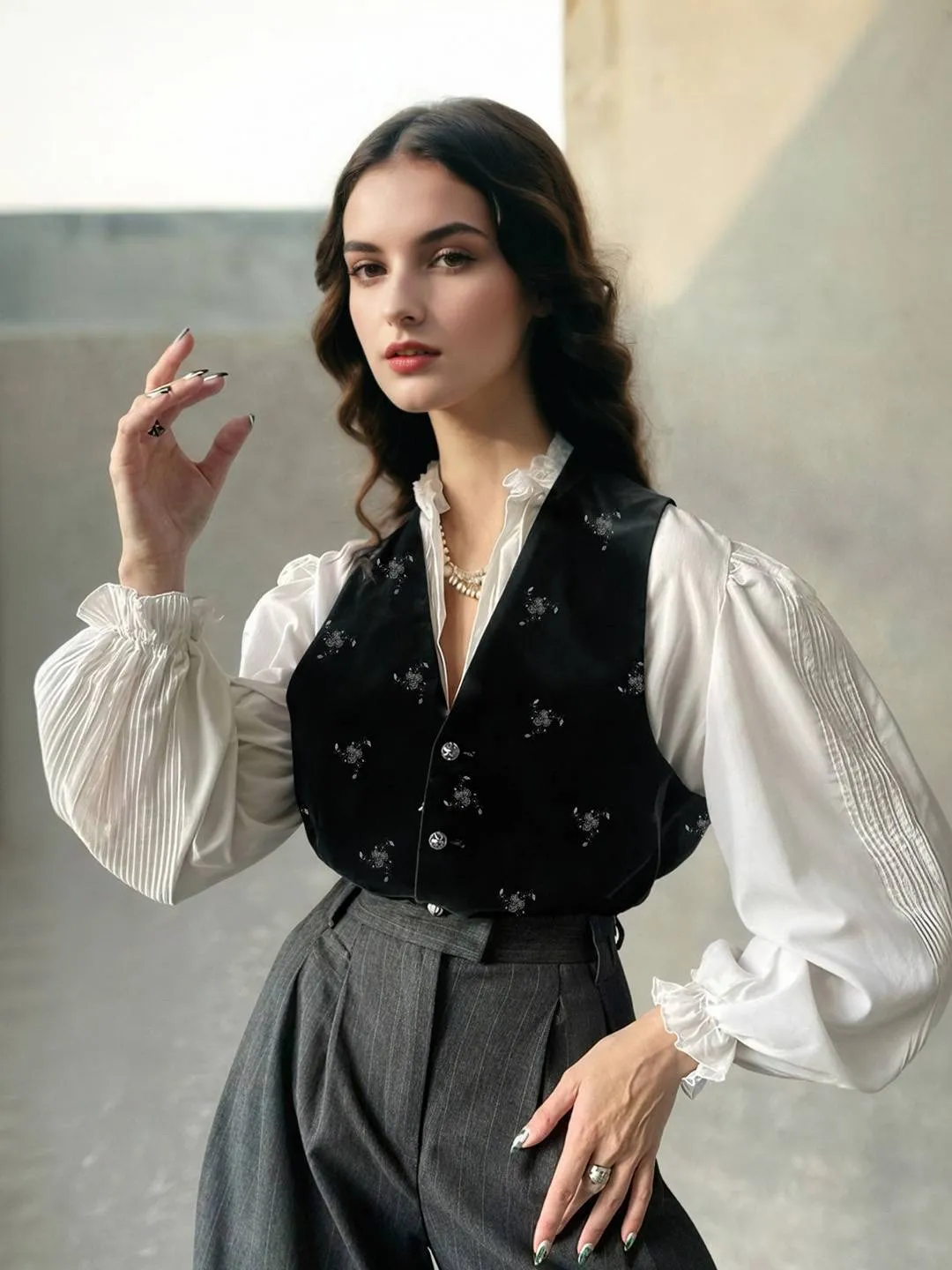 Liana V-Neck Pattern Vest SelfFabric Binding