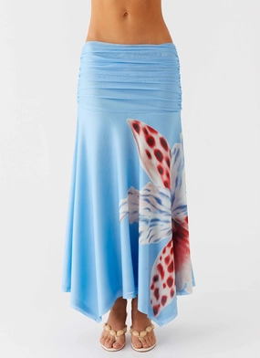 Draped Design Liana Ruched Maxi Skirt - Deep Sea Bloom