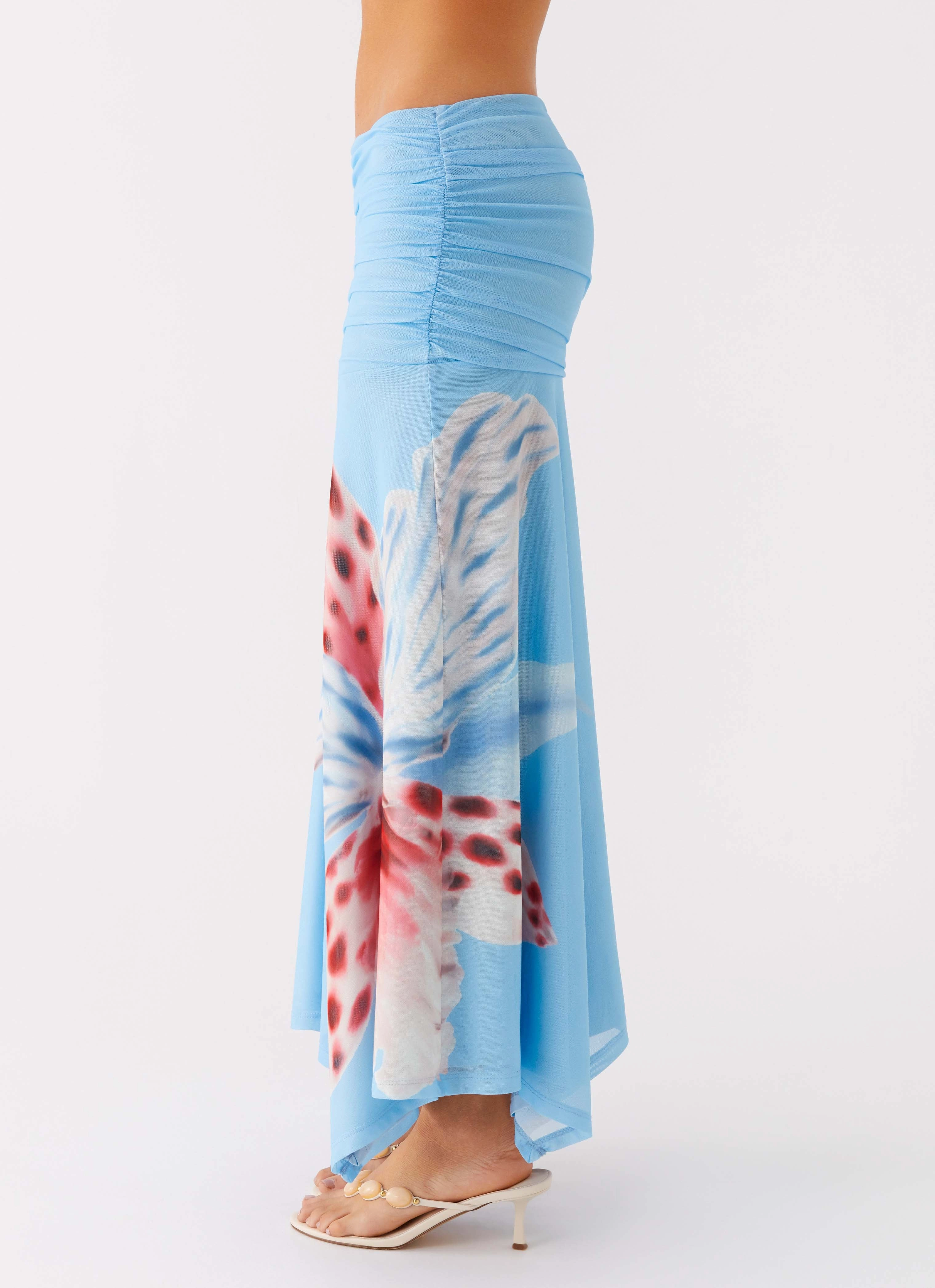 Runway Ready Liana Ruched Maxi Skirt - Deep Sea Bloom