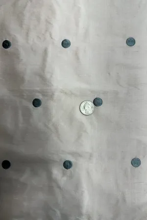 Light Blue Dots on Light Pink Shantung Embroidered Dupioni Silk