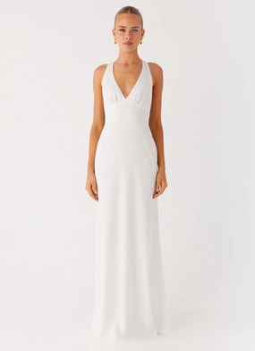 Desi Halterneck Maxi Dress - White Natural Silhouette Vibrant Light