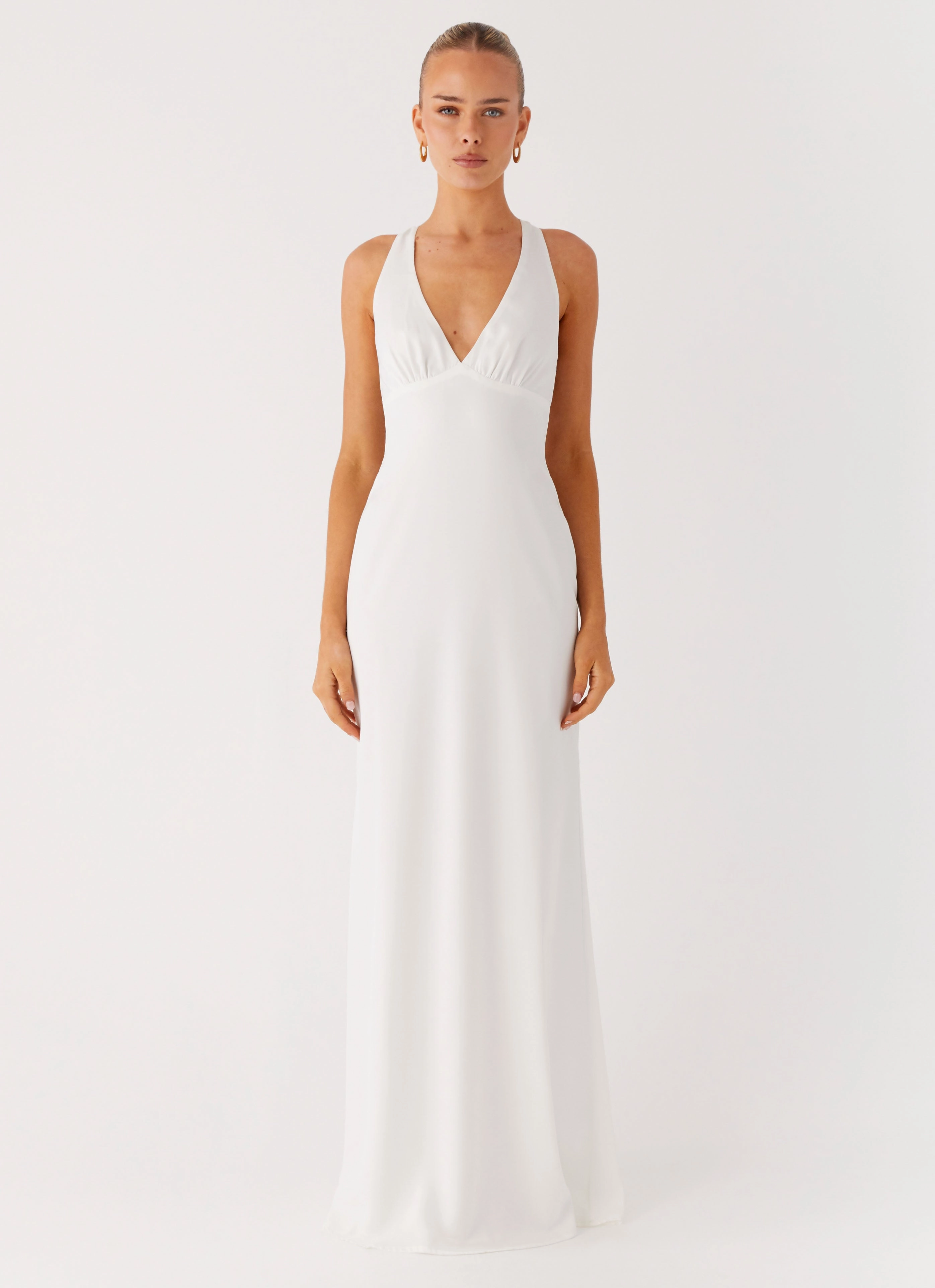 Desi Halterneck Maxi Dress - White Natural Silhouette Vibrant Light