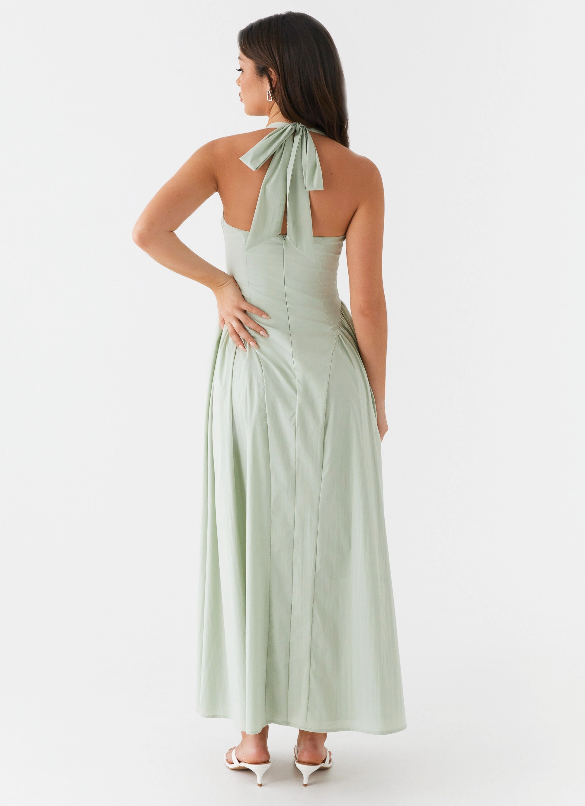 Olenna Halterneck Midi Dress - Sage All-Purpose Comfort Bell-Sleeve