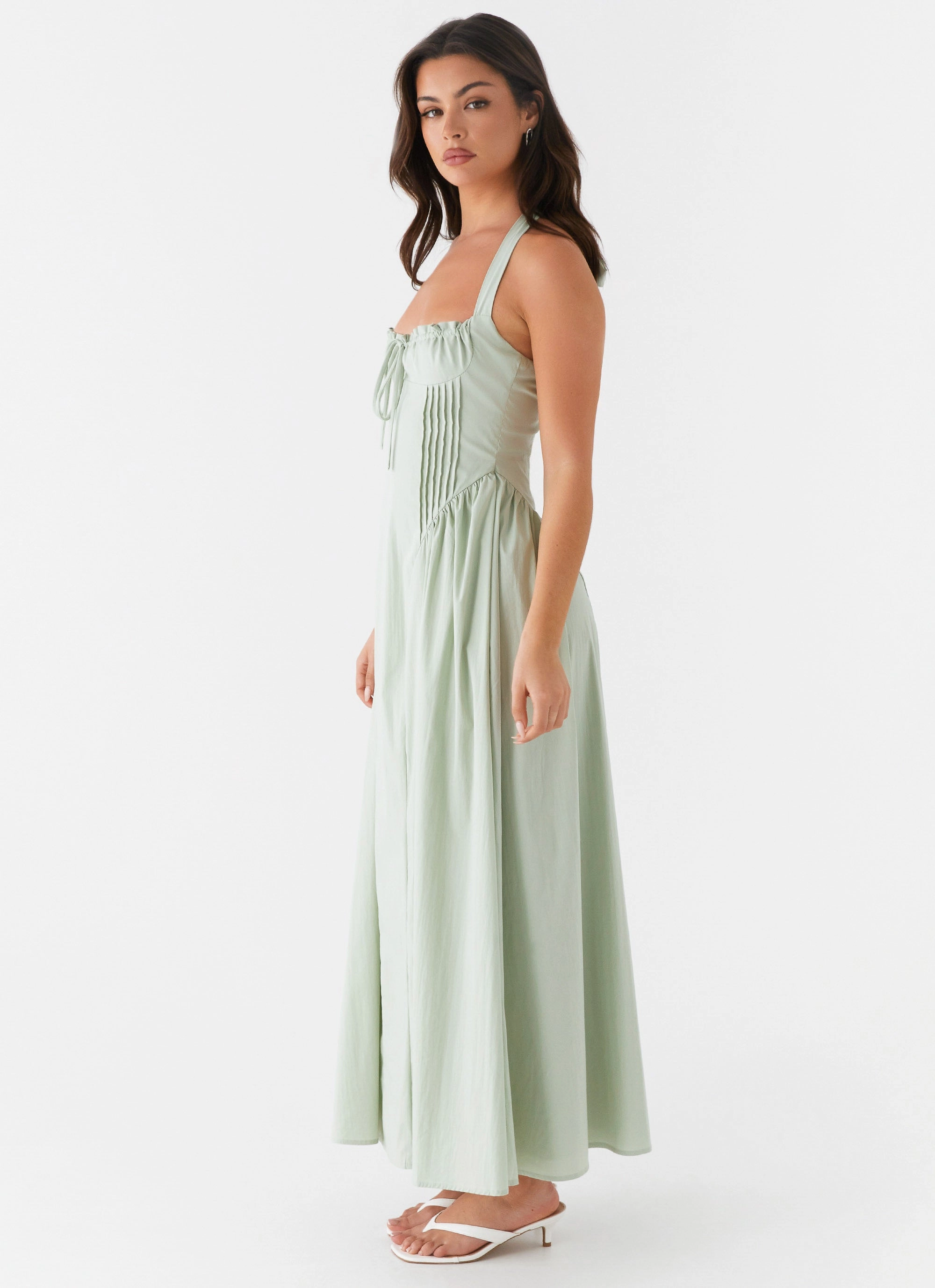 Olenna Halterneck Midi Dress - Sage Statement Neck