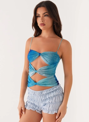 Future Cut Out Top - Blue Tie Dye Shrinkage Prevention Treatment